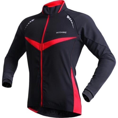 WOSAWE Black Winter Thermal Fleece Windproof waterproof Long Sleeve Cycling Jersey bike Clothing Wear Reflective cycling jacket