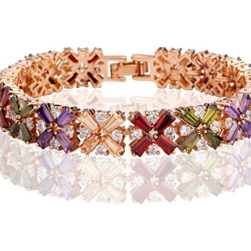 High Quality Rose Mona Lisa Zircon Bracelet for Women Multicolor CZ Stones