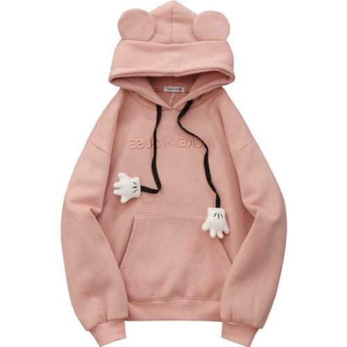 Female Sweatshirt Kawaii Hoodies Cartoon Bear Ears Hoodie Pullover Sweatshirt Korean Casual Loose Harajuku Oversized Hoodie