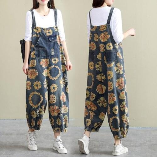 Women Loose One Piece Demin Jeans Bib Pants Overalls Jumpsuits Long Pants M-2XL Fashion Ladies Denim Jumpsuit