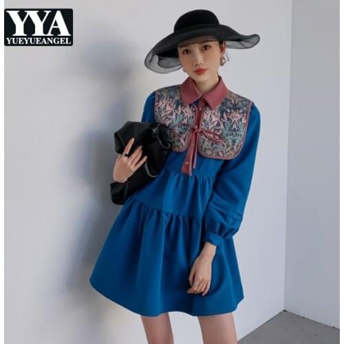 High Waist Cake Dress Women Lapel Single-Breasted Puff-Sleeve Detachable Jacquard Lace-Up Vest Female Spring Vintage Short Dress