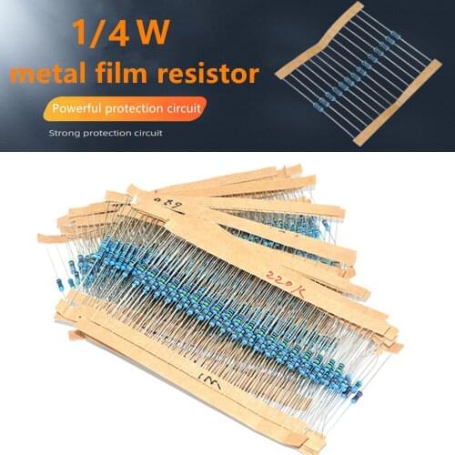 100Pcs/lots Metal Film Resistor 1/4W High Precision Resistors 1% Five-Color Ring 1R~2.2M 1K 10K 100K 220R Full Ohm Resistance