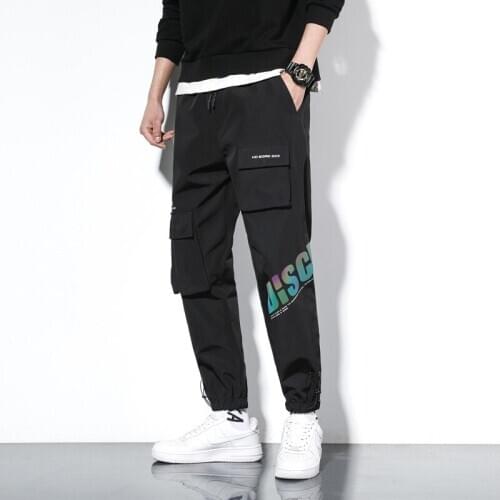 2021 Men Trendy brand casual pocket decoration overalls loose trousers mid-waist youth casual ninth pants M-4XL