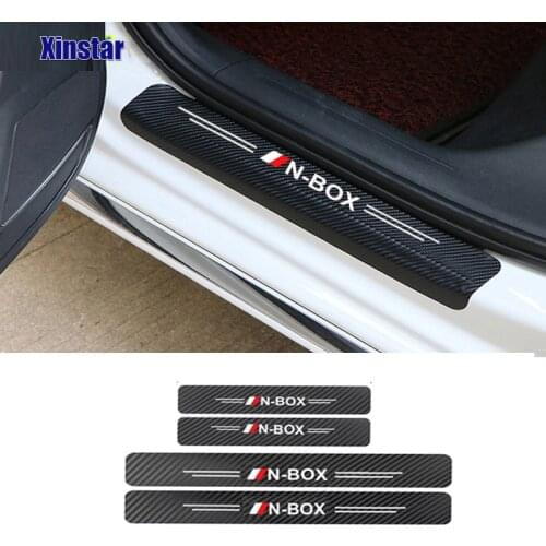 4pcs Carbon Fiber Car Door Sill Protecton Sticker For Honda NBOX N-BOX Auto Accessories