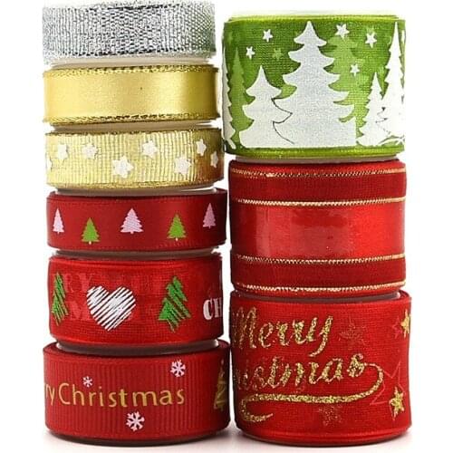 9Rolls(18Yadrs) Christmas Tree Snow Organza Printed Satin Ribbons For Needlework Craft Decarotions Handcraft DIY Bow Accessories