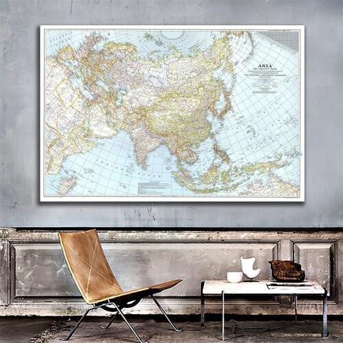 A1 Size Vinyl Spray Painting Fine Canvas Wall Map Of Asia And Adjacent Areas For History And Geographic Research