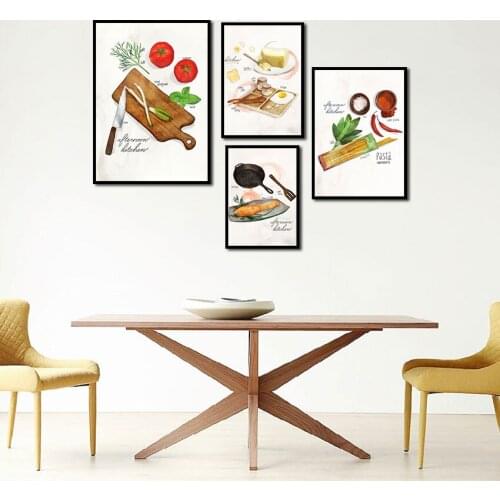 Abstract Wall Art Cartoon Kitchen Materials Canvas Painting Vegetable Spice Pasta Posters and Prints for Living Room Decoration