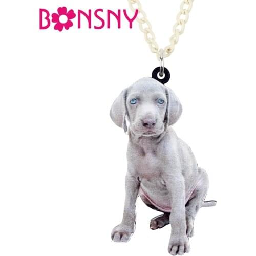 Bonsny Statement Acrylic Grey Weimaraner Dog Necklace Pendant Chain Choker Pendant Cute Animal Pets Jewelry For Women Girls Gift