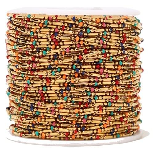 1Meter Stainless Steel Handmade Gold Mixed Beads Chains 2mm Width Link Chain For DIY Necklace Bracelet Jewelry Making Findings