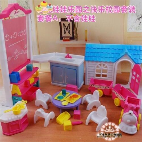 For Barbie Doll Furniture Accessories Toy School Happy Campus Blackboard House Books Table Chair Cake Train Gift Girl DIY