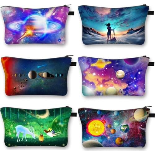 Cool Galaxy Star Print Makeup Bag Planet Women Cosmetic Bags Ladies Portable Lipstick Bag Cosmetic Case Gift