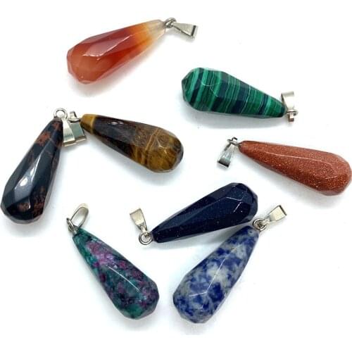 Natural Stone Pendant Malachite Obsidian Lapis Lazuli Lime Agate Opal Watermelon Crystal DIY Handmade Charm Jewelry Making
