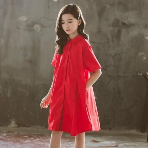 Girls Summer Dress Kids Clothing 2020 New Teen Girls Cotton Casual Dress Korean-Style Brief Children Loose Dress for Girls,#1017