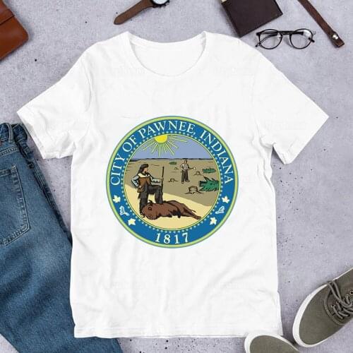 100% CottonCity Of Pawnee Indiana Graphic Tshirt Parks And Recreation Favorite Tv Shows Shirt Vintage 80s Summer Top Tees