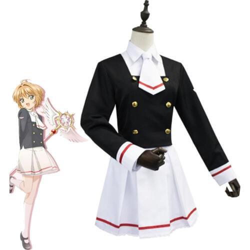 Hot Japanese Anime Clamp Card Captor Sakura Cosplay Costume Girls Junior School Uniforms Halloween Carnival Outfits Full Set