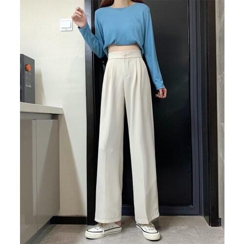 Korean version Fashion Suit Pants Women High WaistStraight Wide Leg Soft Summer Long Pants
