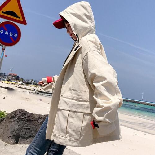 Fashion Loose Short Women Jackets Plus Size Casual Hooded Patchwork Baseball Coat Autumn Black Army Green Outwear Jacket FP1410