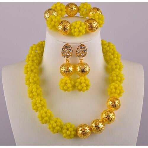 Opaque Yellow Necklace Jewelry Set African Wedding Beads Sets