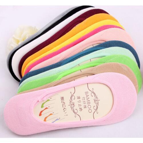 Spring summer thin invisible boat socks bamboo fiber cotton candy color low chausette silica anti sliding multicolor lady socken