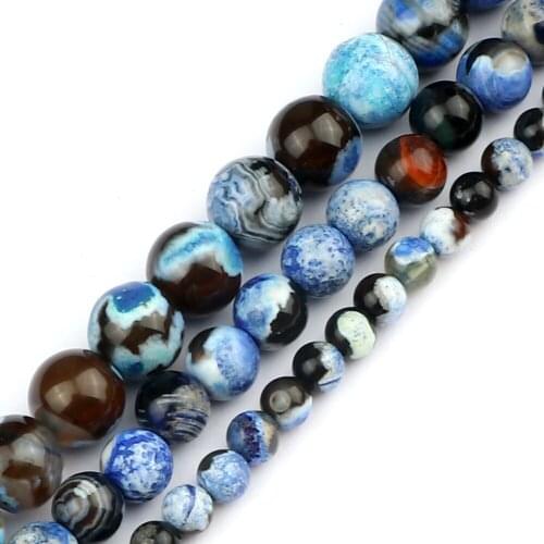 New Charm Cyan Agate Wholesale 4 6 8MM Natural Stone Round Loose Spacer Beads Jewelry Making DIY Bracelet Pendant Accessories