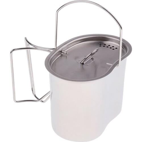 Stainless Steel Portable Water Mug Coffee Cup Cooking Pot with Folding Handle for Outdoor Camping Backpacking Picnic Garden