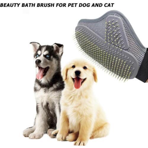 Durable Pet Brush Glove Grooming Combs TPR Gray Palm Shaped Massage Mitt Hair Collector Dog Cat Bath Cleaning Accessories