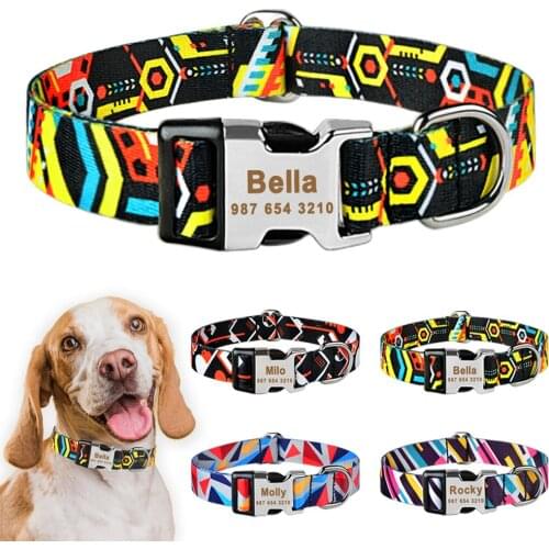 Adjustable Nylon Plaid Unisex Dogs Collar Personalized Custom Free Engraved Name Tag Dog Collar Small Large Product Dog Collars