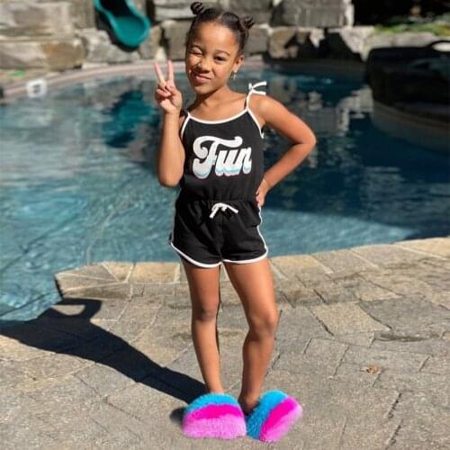 Slippers Kids Flip-Flops Fluffy Sliders Children Furry Real-Fox-Fur Slippers Summer Fashion Rainbow-Shoes