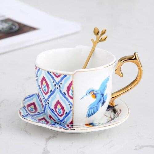 Special-shaped ceramic cup European pastoral style coffee cup and saucer English black tea cup set flower tea cup with spoon