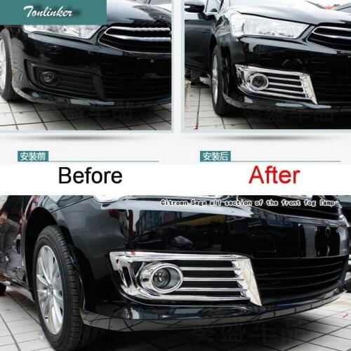 Tonlinker 2 Pcs DIY Car Styling ABS Chrome Front/Rear fog light stickers Cover Case Stickers For Citroen C4 classic 2012-16