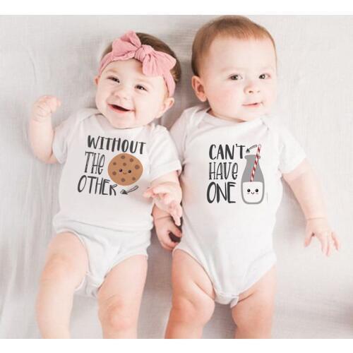 Funny Milk Cookie Twin Shirts Baby Twins Bodysuit Can't Have One Without The Other Twins one -piece Best Friend Twins outfits