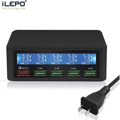ILEPO LCD Display QC 3.0 USB Mobile Phone Charger Charging Fast Charger Phone Charger Charging Station 5 Port USB Quick Charge