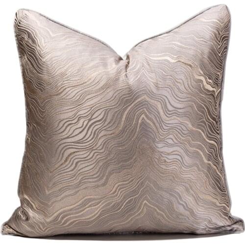 Embroidery Jacquard Throw Pillow Cover Light Luxury Silver Khaki Striped Decorative Pillows Home Hotel Sofa Chair Cushion Case