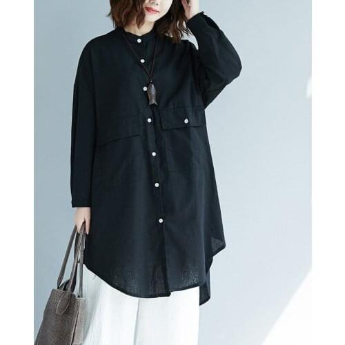 Oversized Women Cotton Linen Long Shirts New Arrival 2021 Spring Simple Style Vintage Solid Color Loose Female Casual Tops S3695