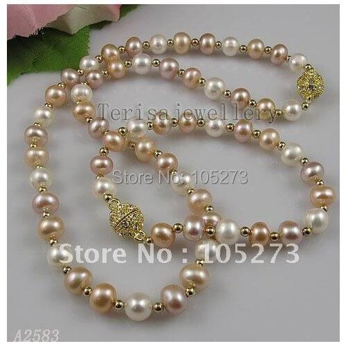 Amazing!pearl jewelry set AA 8-9MM White pink purple color Genuine Freshwater pearl womans jewelry Free shipping 1set A2583