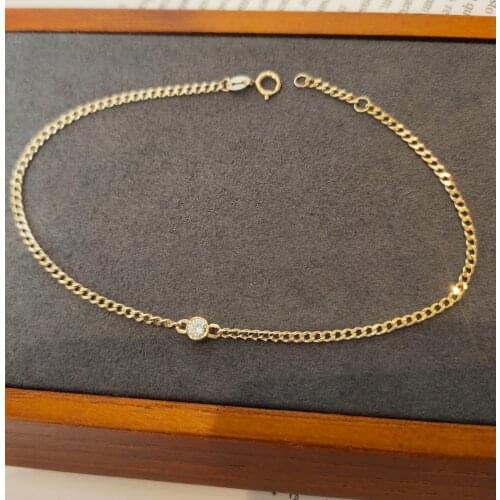18K Solid Yellow Real Gold Jewelry(AU750) Women Designer INS Simple Chain Personalized Fashion Wedding Diamond Bracelet