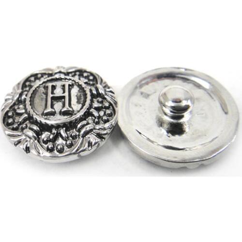 1.8-2cm Letters H design charm DIY Rhodium snap button metal charms
