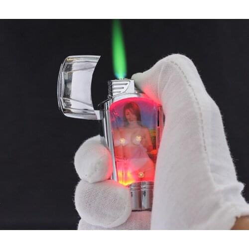 2021 Sexy Beauty Stickers Gas Lighter Personality Creative Torch Butane Inflatable Lighter Cigarette Cigar Interesting Toy