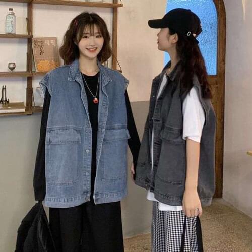 2021 Spring Autumn New Fashion Denim Jacket Sleeveless Denim Vest Waistcoat Women Long Jeans Outerwear