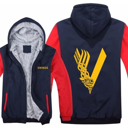 2021 Vikings Hoodies Jacket Thicken Zipper Winter Fleece Movie TV Show Wool Liner Vikings Sweatshirt Man Pullover