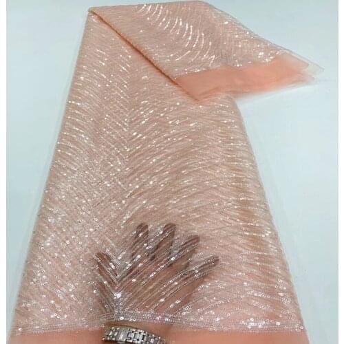 2021 High QualityPink Lace Nigerian Soft Lace Fabrics African Lace Fabric For Wedding Party French Tulle Lace With Sequins