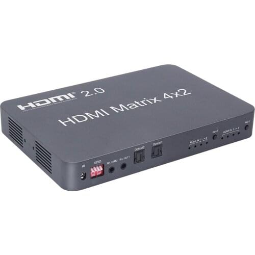 4x2 HDMI 2.0 Matrix splitter 4 x HDMI signal input 2 output Support for fiber and stereo headphone output