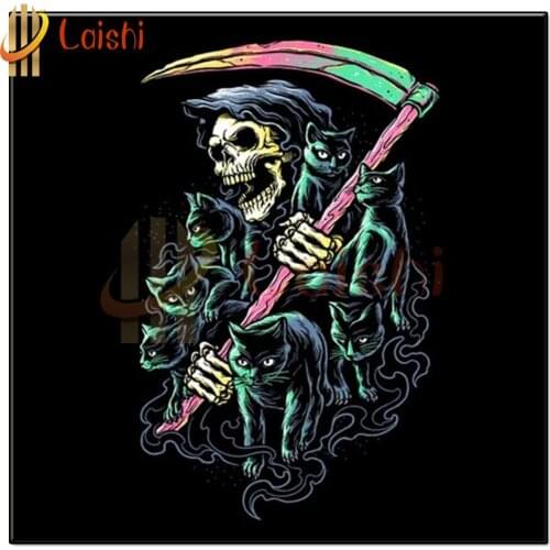 5D Colorful sickles, seven black cats and skulls DIY Diamond Embroidery Diamond Painting Full Square round drill Home Decor