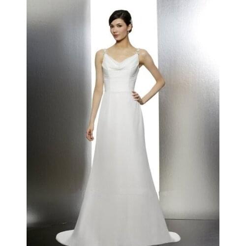 Free shipping dress party elegant lebanon bodice criss-cross chiffon cowl neckline medallions heavily beaded strap wedding dress