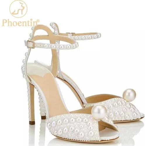 White Pearl Bridal Sandals 2021 summer women Fish Mouth Super Thin High Heel shoes Party Wedding Elegant sandals Phoentin FT1567