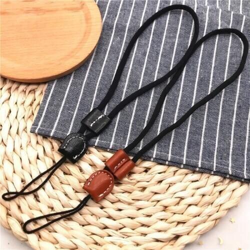Genuine Leather and Cotton Fiber Material Stitching Lanyard Keychains Camera Wristband Mobile Phone Strap Charms Keyring Rope