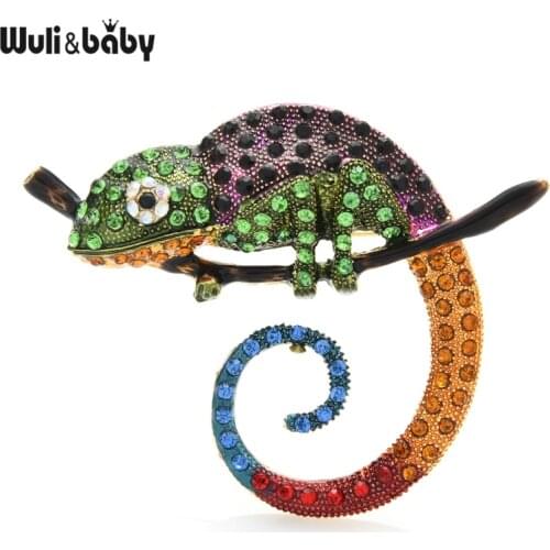 Wuli&baby Big Multicolor Lizard Brooch Pins Fashion Animal Brooch Jewelry Gift 4 Colors Chameleon Pins