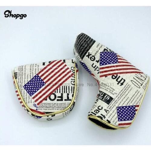 US Newspaper Golf Putter Covers Outdoor Waterproof Blade / Mallet USA Flag Golf HeadCovers For Man Women