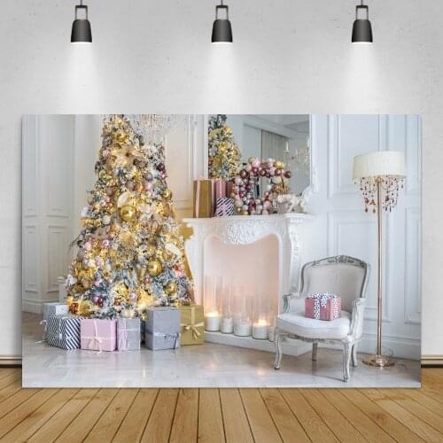 Photo Backdrops Gray Living Room Chic Wall Royal Christmas Festivals Tree Ball Fireplace Gift Child Interior Photo Background