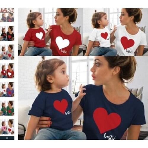 T-shirt for mom and baby, summer 2020, the same sets for the family, Red T-shirt with letter print for parents and children, pu